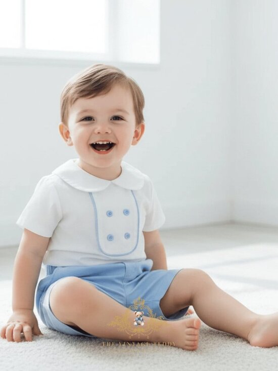 The Vintage Teddy Other - NWT Handsome Boys Matching Set Dress Shirt & Shorts 2-Piece Kids Outfit 18-24M